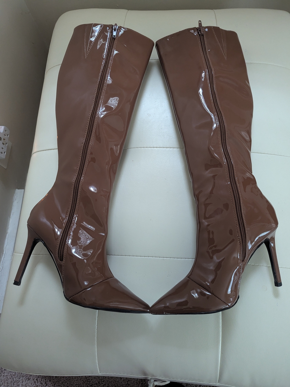 INC International Concepts Brown Patent Pointed-Toe Knee Boots
